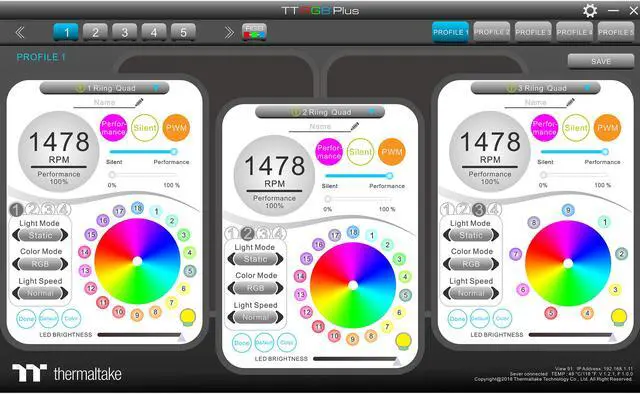 Alt view image 9 of 9 - Thermaltake Riing Quad 140mm 16.8 Million RGB Color (Alexa, Razer Chroma) Software Enabled 4 Light Rings 54 Addressable LED 9 Blades Hydraulic Bearing Case/Radiator Fan, Single Pack, CL-F089-PL14SW-C