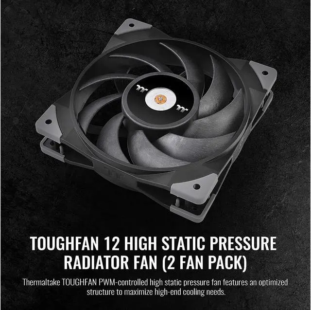 Alt view image 4 of 9 - Thermaltake ToughFan 12 High Static Pressure 2000 PWM, Metal-Reinforced Motor Hub, Gen.2 Hydraulic Bearing 120mm Case/Radiator Fan (2 Pack) CL-F082-PL12BL-A