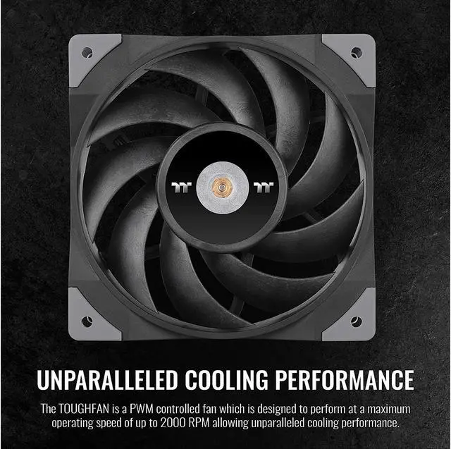 Alt view image 5 of 9 - Thermaltake ToughFan 12 High Static Pressure 2000 PWM, Metal-Reinforced Motor Hub, Gen.2 Hydraulic Bearing 120mm Case/Radiator Fan (2 Pack) CL-F082-PL12BL-A