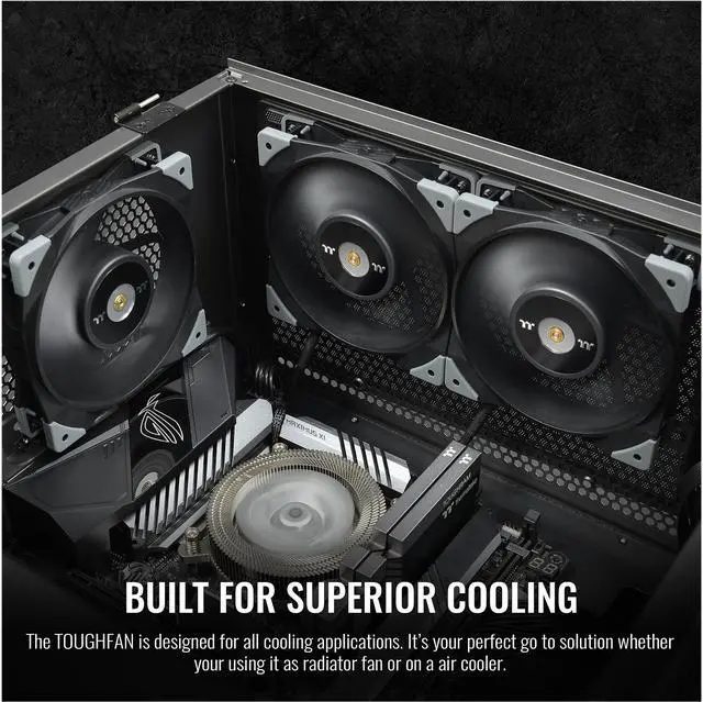 Alt view image 6 of 6 - Thermaltake TOUGHFAN 14 Black PWM 500 - 2000 RPM Controlled High Static Pressure 140mm Circular Radiator Fan with Anti-Vibration Mounting System Cooling, (2 Fan Pack), CL-F085-PL14BL-A