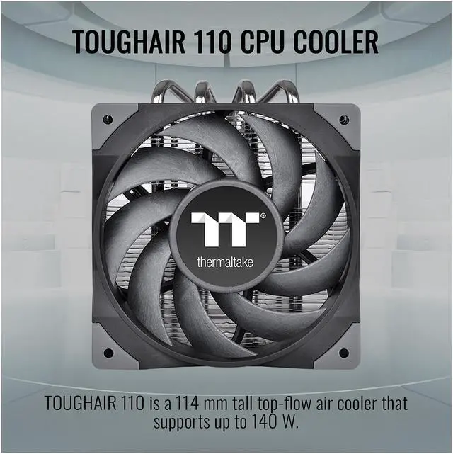 Alt view image 2 of 6 - Thermaltake TOUGHAIR 110 140W TDP Top Flow CPU Cooler, Intel/AMD Universal Socket (LGA 1700/1200), 120mm 2000RPM High Static Pressure PWM Fan with High Performance Copper Heat Pipes LGA 1700 Ready