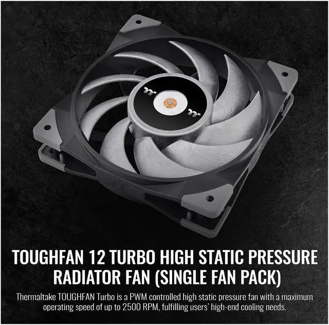 Alt view image 3 of 7 - Thermaltake ToughFan 12 Turbo, PWM controlled PWM 500 ~ 2500rpm, Metal-Reinforced Motor Hub, Gen.2 Hydraulic Bearing 120mm Case / Radiator Fan