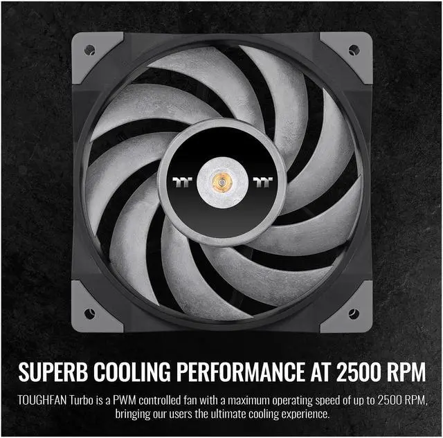 Alt view image 4 of 7 - Thermaltake ToughFan 12 Turbo, PWM controlled PWM 500 ~ 2500rpm, Metal-Reinforced Motor Hub, Gen.2 Hydraulic Bearing 120mm Case / Radiator Fan