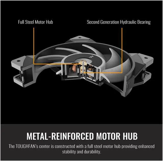 Alt view image 7 of 7 - Thermaltake ToughFan 12 Turbo, PWM controlled PWM 500 ~ 2500rpm, Metal-Reinforced Motor Hub, Gen.2 Hydraulic Bearing 120mm Case / Radiator Fan