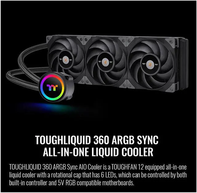Alt view image 5 of 7 - Thermaltake TOUGHLIQUID 360 ARGB Motherboard Sync Edition AMD/Intel LGA1200 Ready All-in-One Liquid Cooling System 360mm High Efficiency Radiator CPU Cooler CL-W321-PL12BL-A LGA 1700 Compatible