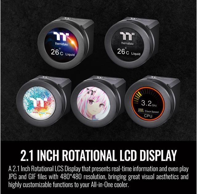 Alt view image 3 of 6 - Thermaltake TOUGHLIQUID Ultra 240 LGA1700 Ready All-in-One Liquid CPU Cooler, 2.1 Inch Rotational LCD Display, 2500 RPM Radiator Fan, TT RGB Plus/Alexa/Razer Chroma Software Enabled, CL-W322-PL12GM-B