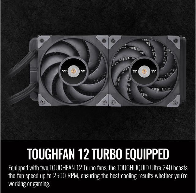 Alt view image 4 of 6 - Thermaltake TOUGHLIQUID Ultra 240 LGA1700 Ready All-in-One Liquid CPU Cooler, 2.1 Inch Rotational LCD Display, 2500 RPM Radiator Fan, TT RGB Plus/Alexa/Razer Chroma Software Enabled, CL-W322-PL12GM-B