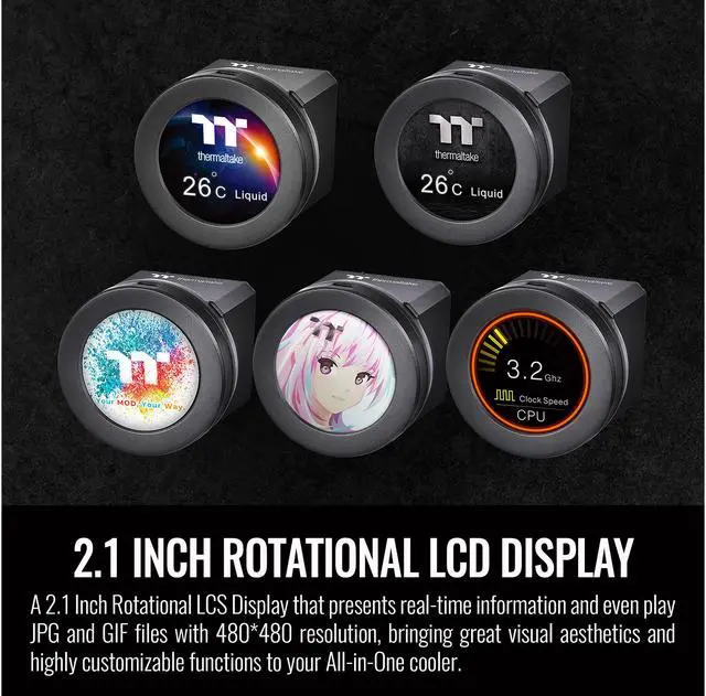 Alt view image 3 of 6 - Thermaltake TOUGHLIQUID Ultra 360 LGA1700 Ready All-in-One Liquid CPU Cooler, 2.1 Inch Rotational LCD Display, 2500 RPM Radiator Fan, TT RGB Plus/Alexa/Razer Chroma Software Enabled, CL-W323-PL12GM-B