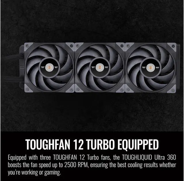 Alt view image 4 of 6 - Thermaltake TOUGHLIQUID Ultra 360 LGA1700 Ready All-in-One Liquid CPU Cooler, 2.1 Inch Rotational LCD Display, 2500 RPM Radiator Fan, TT RGB Plus/Alexa/Razer Chroma Software Enabled, CL-W323-PL12GM-B