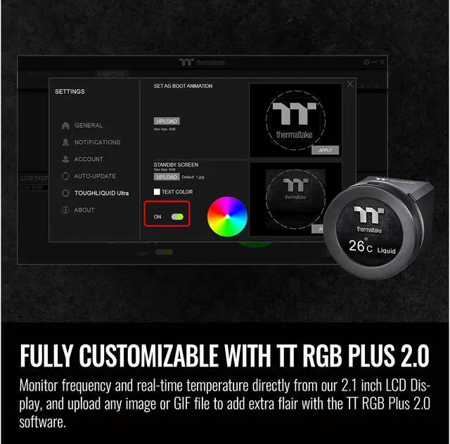 Alt view image 6 of 6 - Thermaltake TOUGHLIQUID Ultra 360 LGA1700 Ready All-in-One Liquid CPU Cooler, 2.1 Inch Rotational LCD Display, 2500 RPM Radiator Fan, TT RGB Plus/Alexa/Razer Chroma Software Enabled, CL-W323-PL12GM-B