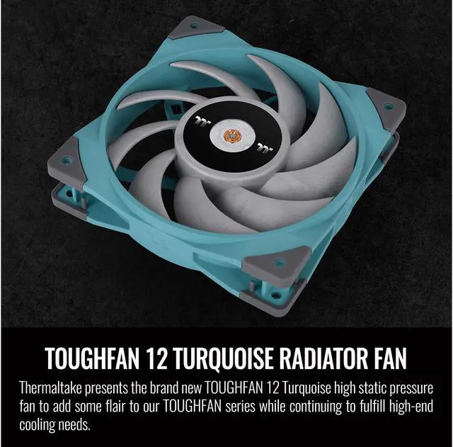 Alt view image 2 of 6 - Thermaltake ToughFan 12 Turquoise High Static Pressure 2000 PWM, Metal-Reinforced Motor Hub, Gen.2 Hydraulic Bearing 120mm Case/Radiator Fan CL-F117-PL12TQ-A