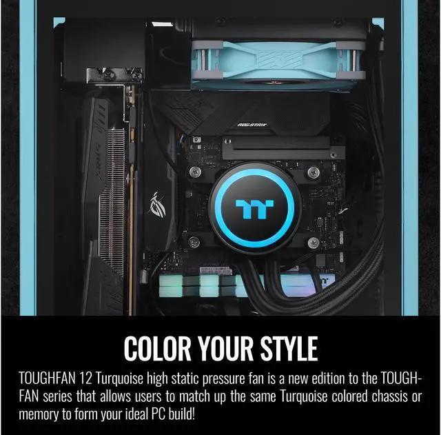 Alt view image 3 of 6 - Thermaltake ToughFan 12 Turquoise High Static Pressure 2000 PWM, Metal-Reinforced Motor Hub, Gen.2 Hydraulic Bearing 120mm Case/Radiator Fan CL-F117-PL12TQ-A