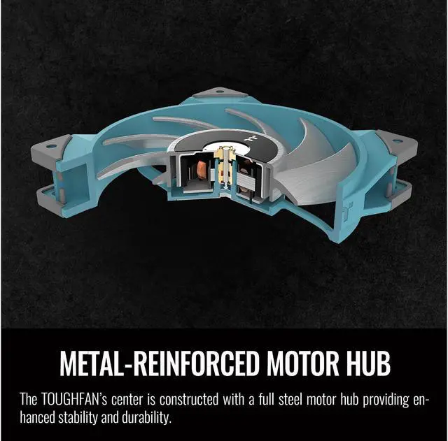 Alt view image 5 of 6 - Thermaltake ToughFan 12 Turquoise High Static Pressure 2000 PWM, Metal-Reinforced Motor Hub, Gen.2 Hydraulic Bearing 120mm Case/Radiator Fan CL-F117-PL12TQ-A