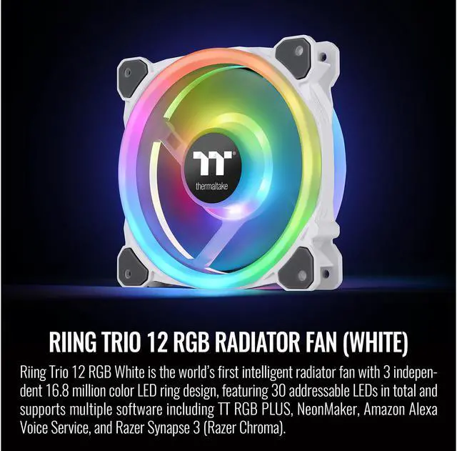 Alt view image 2 of 6 - Thermaltake Riing Trio White 120mm 16.8 Million RGB Color (Alexa, Razer Chroma) Software Enabled 3 Light Rings 30 Addressable LED 9 Blades Hydraulic Bearing Case/Radiator Fan, 3 Pack, CL-F126-PL12SW-A