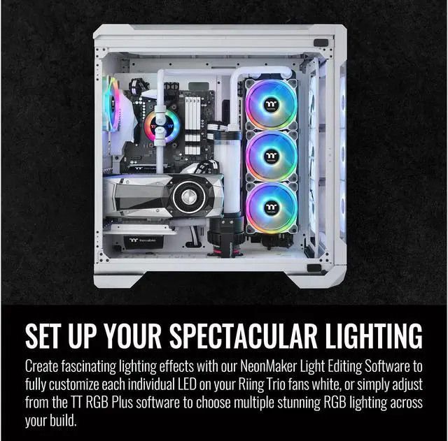 Alt view image 5 of 6 - Thermaltake Riing Trio White 120mm 16.8 Million RGB Color (Alexa, Razer Chroma) Software Enabled 3 Light Rings 30 Addressable LED 9 Blades Hydraulic Bearing Case/Radiator Fan, 3 Pack, CL-F126-PL12SW-A