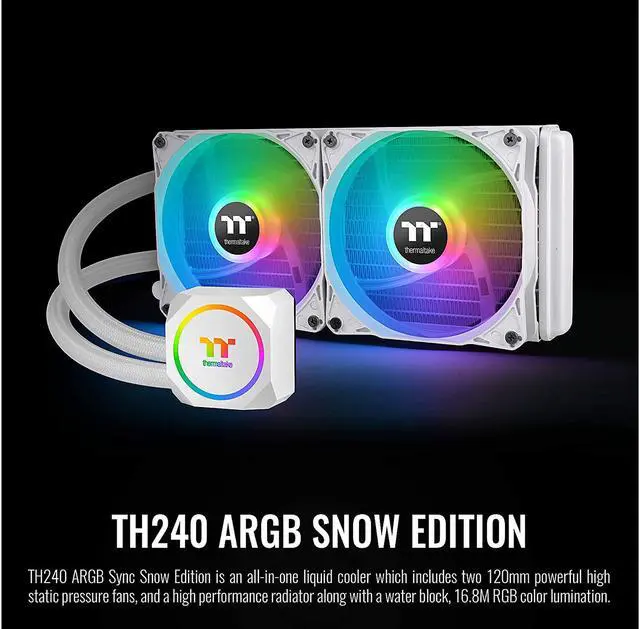 Alt view image 2 of 7 - Thermaltake TH240 ARGB Motherboard Sync Snow Edition Intel LGA1700 Ready/AMD All-in-One Liquid Cooling System 240mm High Efficiency Radiator CPU Cooler CL-W301-PL12SW-B
