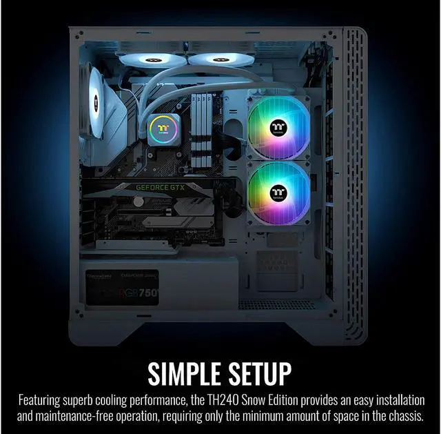 Alt view image 6 of 7 - Thermaltake TH240 ARGB Motherboard Sync Snow Edition Intel LGA1700 Ready/AMD All-in-One Liquid Cooling System 240mm High Efficiency Radiator CPU Cooler CL-W301-PL12SW-B