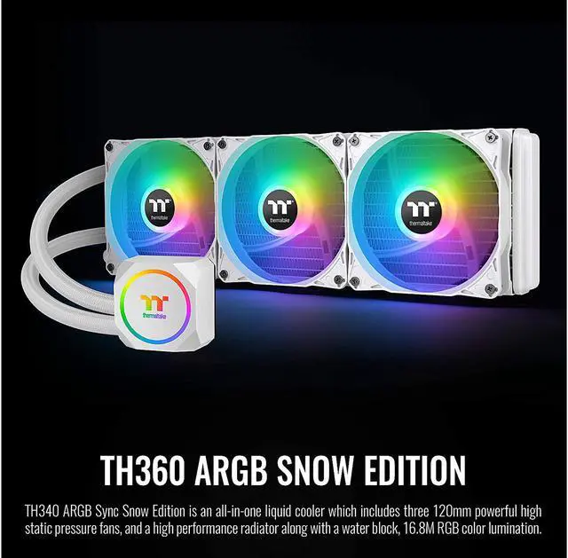 Alt view image 2 of 7 - Thermaltake TH360 ARGB Motherboard Sync Snow Edition Intel LGA1700 Ready/AMD All-in-One Liquid Cooling System 360mm High Efficiency Radiator CPU Cooler CL-W302-PL12SW-B