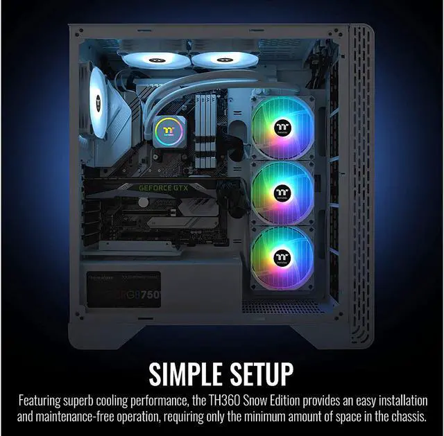 Alt view image 6 of 7 - Thermaltake TH360 ARGB Motherboard Sync Snow Edition Intel LGA1700 Ready/AMD All-in-One Liquid Cooling System 360mm High Efficiency Radiator CPU Cooler CL-W302-PL12SW-B