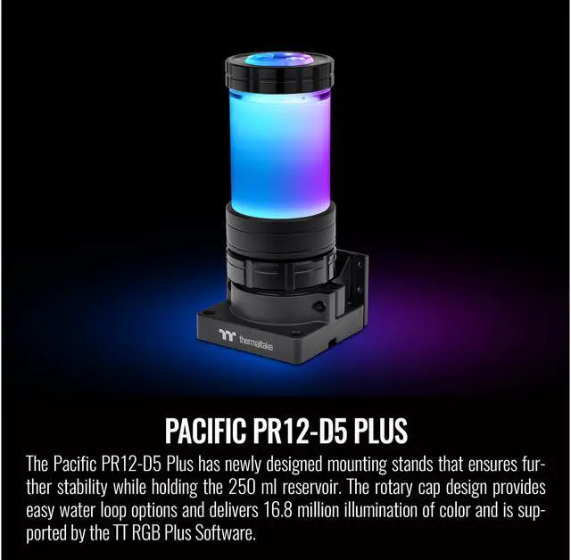 Alt view image 2 of 6 - Thermaltake PR12-D5 Plus, 250ml, RBG Software Enabled (TT RGB Plus/Alexa/Razer Chroma), 5-Speed D5 Pump/Reservoir Combo, 360-degree Rotary Cap, CL-W338-PL00SW-A