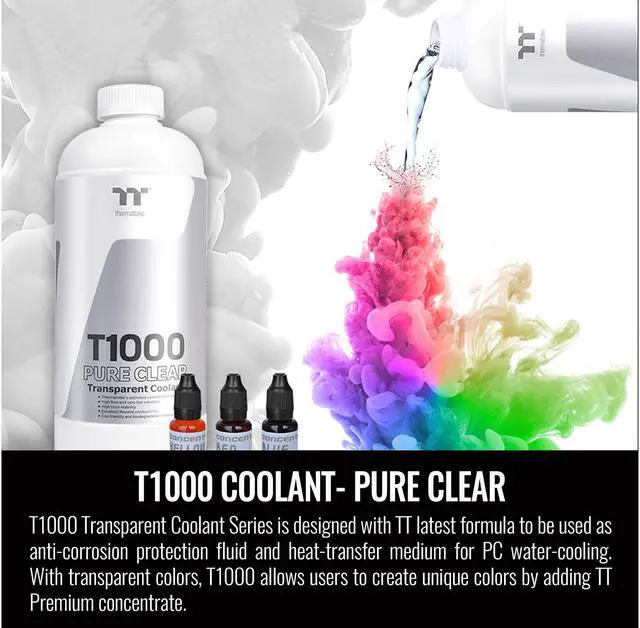 Alt view image 2 of 6 - Thermaltake T1000 Pure Clear Transparent 1000ml Coolant for PC Water Cooling, Anti-Corrosion, Anti-Freeze for Copper, Brass, Nickel and Aluminum CL-W245-OS00TR-A