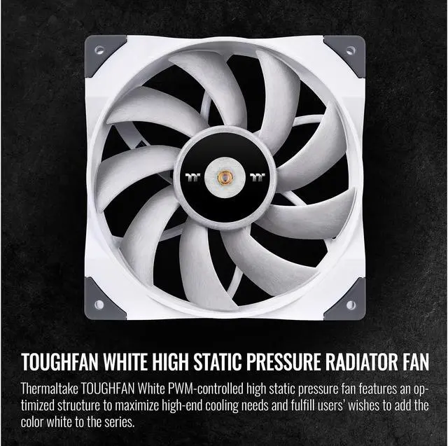 Alt view image 3 of 8 - Thermaltake ToughFan 12 White High Static Pressure 2000 PWM, Metal-Reinforced Motor Hub, Gen.2 Hydraulic Bearing 120mm Case/Radiator Fan (Single Pack) CL-F117-PL12WT-A