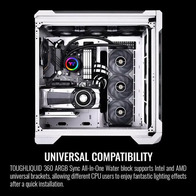 Alt view image 6 of 6 - Thermaltake TOUGHLIQUID 360 ARGB Motherboard Sync All-in-One Liquid CPU Cooler, AMD (AM4) / Intel (LGA 1700/1200), 360mm High Efficiency Radiator CL-W321-PL12BL-B