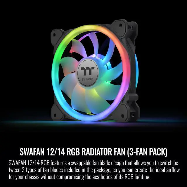 Alt view image 4 of 7 - Thermaltake SWAFAN 12 RGB Radiator Fan TT Premium Edition 3 Pack, Swappable Fan Blade Design, Customizable air flow direction, 2000 RPM., CL-F137-PL12SW-A