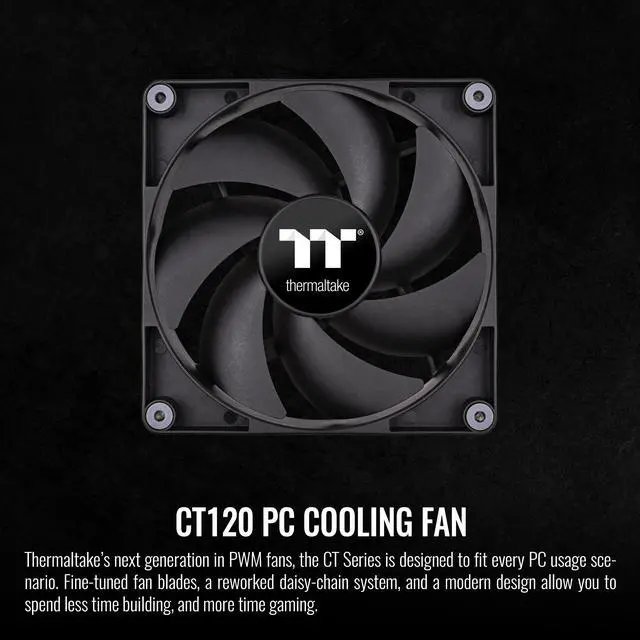 Alt view image 2 of 6 - Thermaltake CT120 PC Cooling Fan (2-Fan Pack), Daisy-Chain design, Fan speeds up to 2000 RPM, 120 mm Hydraulic bearing fan, Anti-vibration mounting, CL-F147-PL12BL-A