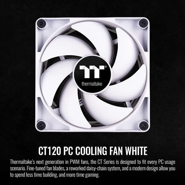 Alt view image 2 of 6 - Thermaltake CT120 PC Cooling Fan White (2-Fan Pack), Daisy-Chain design, Fan speeds up to 2000 RPM, 120 mm Hydraulic bearing fan, Anti-vibration mounting, CL-F151-PL12WT-A