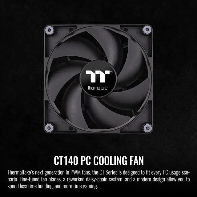 Alt view image 2 of 6 - Thermaltake CT140 PC Cooling Fan (2-Fan Pack), Daisy-Chain design, Fan speeds up to 1500 RPM, 140 mm Hydraulic bearing fan, Anti-vibration mounting, CL-F148-PL14BL-A