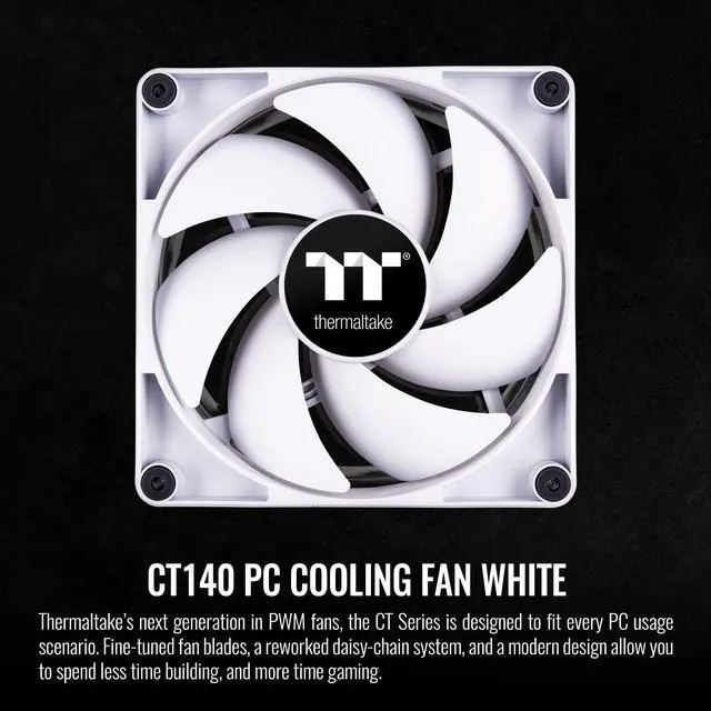 Alt view image 2 of 6 - Thermaltake CT140 PC Cooling Fan White (2-Fan Pack), Daisy-Chain design, Fan speeds up to 1500 RPM, 140 mm Hydraulic bearing fan, Anti-vibration mounting, CL-F152-PL14WT-A