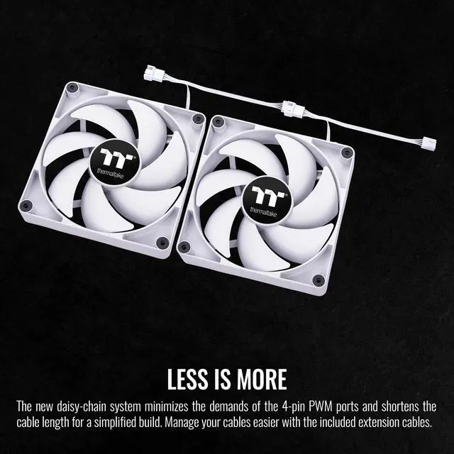 Alt view image 4 of 6 - Thermaltake CT140 PC Cooling Fan White (2-Fan Pack), Daisy-Chain design, Fan speeds up to 1500 RPM, 140 mm Hydraulic bearing fan, Anti-vibration mounting, CL-F152-PL14WT-A