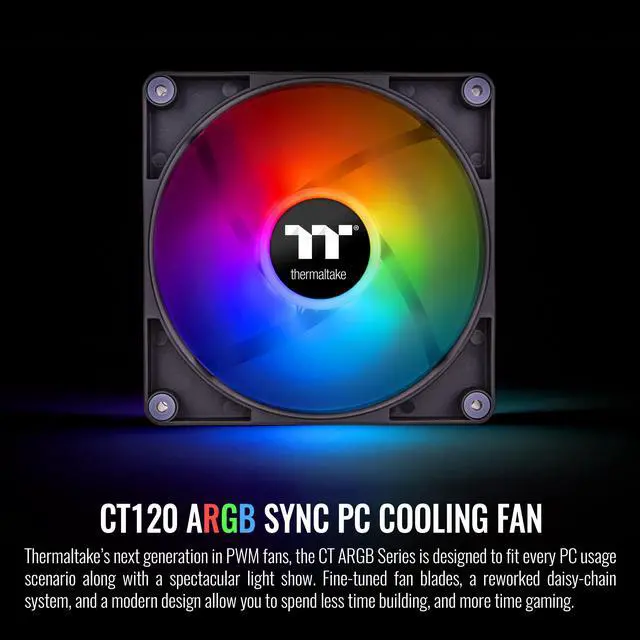 Alt view image 2 of 6 - Thermaltake CT120 ARGB Sync PC Cooling Fan (2-Fan Pack), 5V Motherboard Sync, 16.8 Million Colors 9 Addressable LEDs, 120 mm Hydraulic Bearing Case/Radiator Fan, CL-F149-PL12SW-A