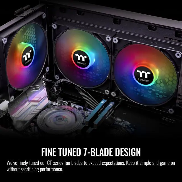 Alt view image 3 of 6 - Thermaltake CT140 ARGB Sync PC Cooling Fan (2-Fan Pack), 5V Motherboard Sync, 16.8 Million Colors 9 Addressable LEDs, 140 mm Hydraulic Bearing Case/Radiator Fan, CL-F150-PL14SW-A