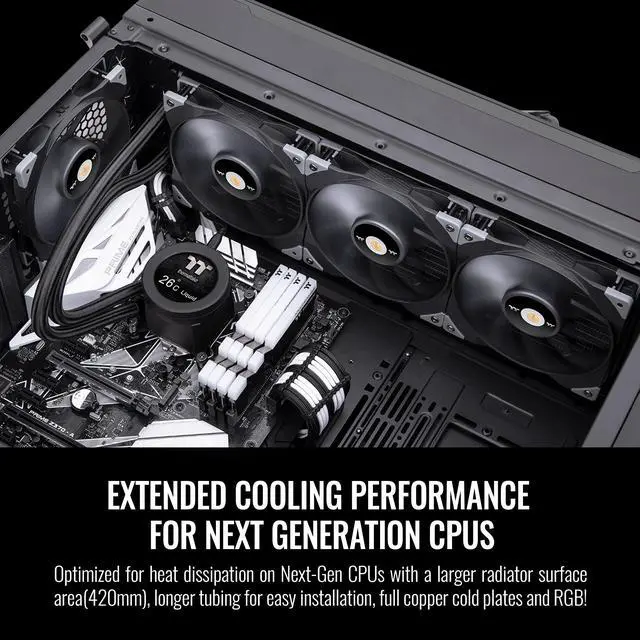 Alt view image 6 of 6 - Thermaltake TOUGHLIQUID Ultra 420 RGB CPU Liquid Cooler, AMD(AM5/AM4) Intel(LGA 1700/1200), 2.1 Inch Rotational LCD Display 2000RPM Radiator Fan, TT RGB Plus 2.0. Software, CL-W370-PL14SW-A