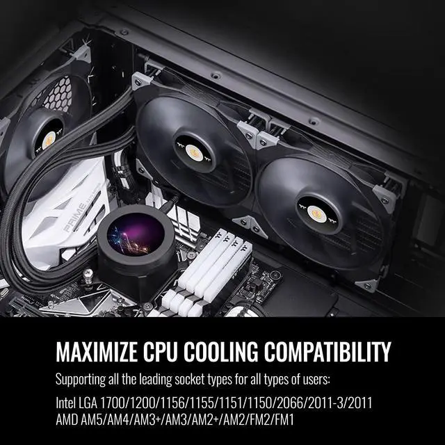Alt view image 3 of 7 - Thermaltake TOUGHLIQUID Ultra 280 CPU Liquid Cooler, AMD(AM5/AM4) Intel(LGA 1700/1200), 2.1 Inch Rotational LCD Display 2000RPM Radiator Fan, TT RGB Plus 2.0. Software, CL-W374-PL14BL-A