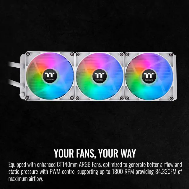 Alt view image 3 of 5 - Thermaltake TH420 ARGB Sync All-In-One Liquid Cooler Snow Edition, AMD(AM5/AM4) Intel(LGA 1700/1200), 420mm High Efficiency Radiator, CL-W369-PL14SW-A