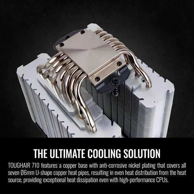 Alt view image 5 of 6 - Thermaltake TOUGHAIR 710 250W TDP CPU Cooler, Intel LGA 1700/1200, AMD AM5/AM4, Dual-Tower Dual Fan Design, Copper base with 7 heat pipes, CL-P110-CA14GM-A
