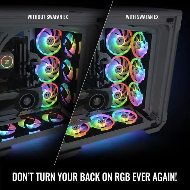 Alt view image 4 of 7 - Thermaltake SWAFAN EX 12 ARGB PC Cooling Fan, 3-Fan pcak, 500 ~ 2000 RPM, Magnetic Connection, Reversable Blades, sync with MB RGB software, CL-F167-PL12SW-A