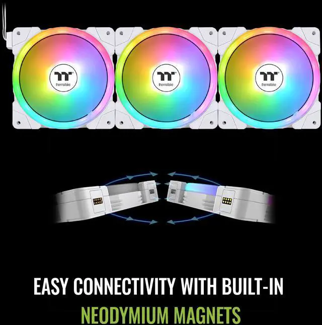 Alt view image 3 of 7 - Thermaltake SWAFAN EX 12 ARGB PC Cooling Fan White, 3-Fan pcak, 500 ~ 2000 RPM, Magnetic Connection, Reversable Blades, sync with MB RGB software, CL-F169-PL12SW-A