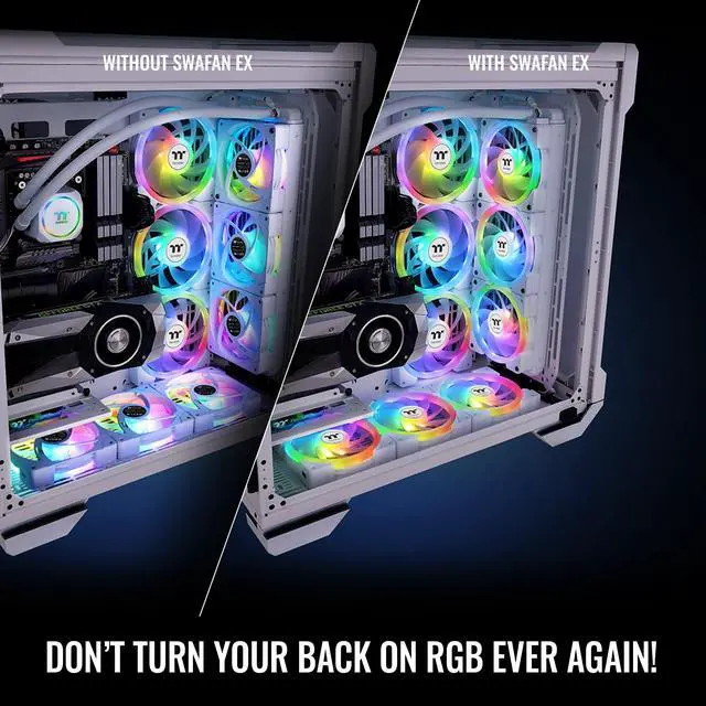 Alt view image 4 of 7 - Thermaltake SWAFAN EX 12 ARGB PC Cooling Fan White, 3-Fan pcak, 500 ~ 2000 RPM, Magnetic Connection, Reversable Blades, sync with MB RGB software, CL-F169-PL12SW-A