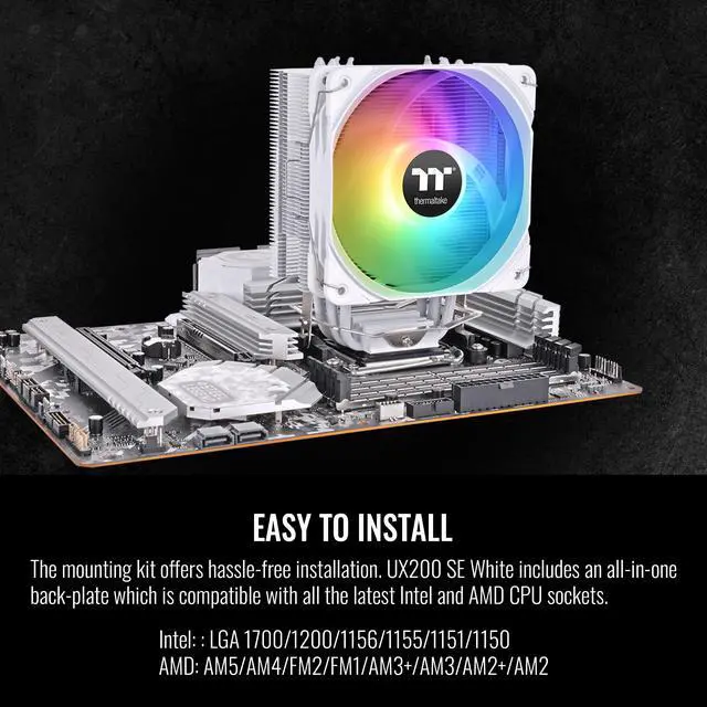 Alt view image 5 of 6 - Thermaltake UX200 SE White 5V Motherboard ARGB Sync 16.8 Million Colors 15 Addressable LED Intel/AM5/AMD (LGA 1700) Universal Socket Hydraulic Bearing 170W CPU Cooler CL-P116-AL12SW-A