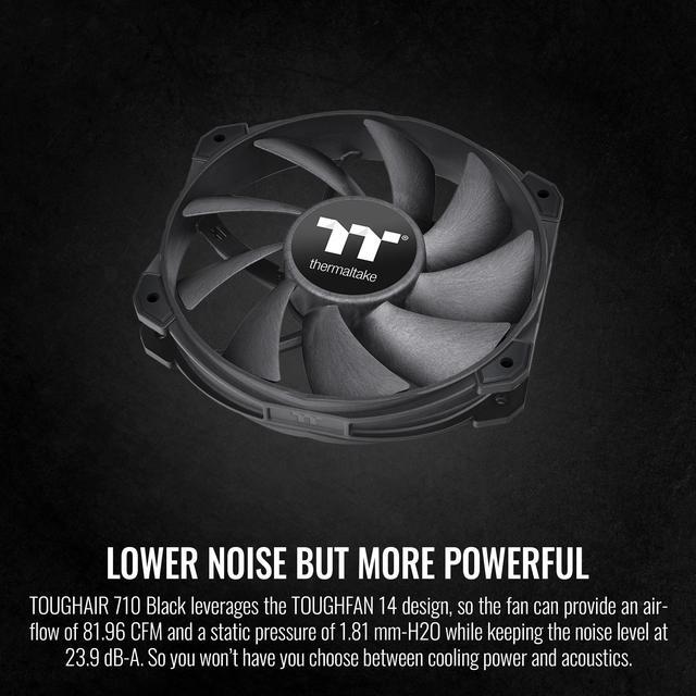 Alt view image 4 of 6 - Thermaltake TOUGHAIR 710 Black Edition 250W TDP CPU Cooler, Intel LGA 1700/1200, AMD AM5/AM4, Dual-Tower Dual Fan Design, Copper base with 7 heat pipes, CL-P117-CA14BL-A