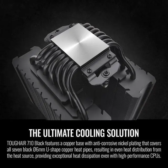 Alt view image 5 of 6 - Thermaltake TOUGHAIR 710 Black Edition 250W TDP CPU Cooler, Intel LGA 1700/1200, AMD AM5/AM4, Dual-Tower Dual Fan Design, Copper base with 7 heat pipes, CL-P117-CA14BL-A