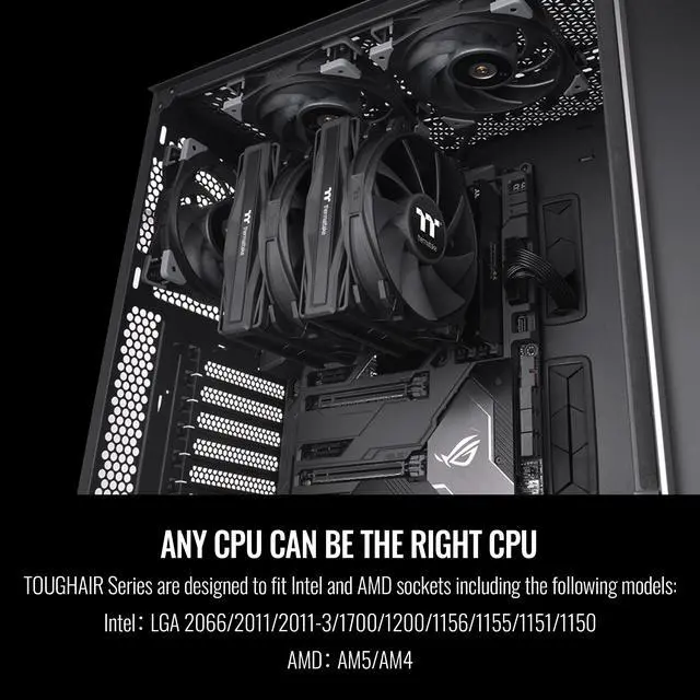 Alt view image 6 of 6 - Thermaltake TOUGHAIR 710 Black Edition 250W TDP CPU Cooler, Intel LGA 1700/1200, AMD AM5/AM4, Dual-Tower Dual Fan Design, Copper base with 7 heat pipes, CL-P117-CA14BL-A