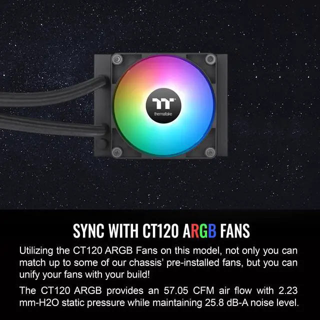 Alt view image 5 of 6 - Thermaltake TH120 ARGB Sync V2 CPU Liquid Cooler/AlO Liquid Cooling/Fan 120mm*1/PWM 500~2000 RPM/Mirror Waterblock/MB ARGB Sync Control, CL-W360-PL12SW-A
