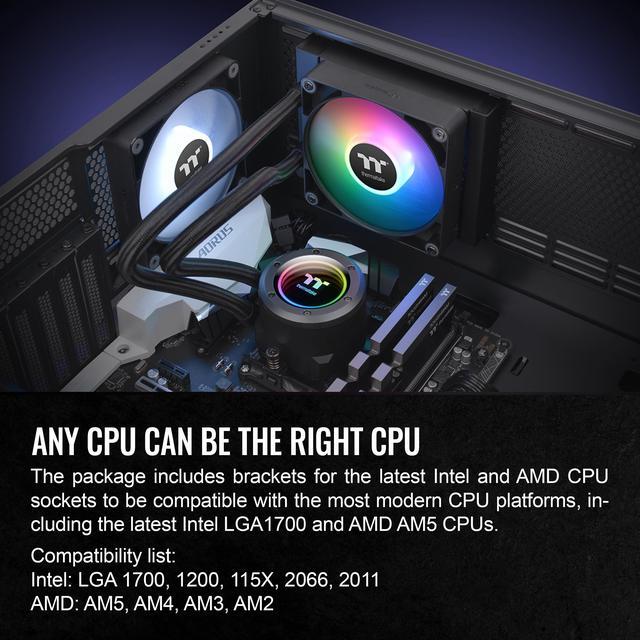 Alt view image 6 of 6 - Thermaltake TH120 ARGB Sync V2 CPU Liquid Cooler/AlO Liquid Cooling/Fan 120mm*1/PWM 500~2000 RPM/Mirror Waterblock/MB ARGB Sync Control, CL-W360-PL12SW-A