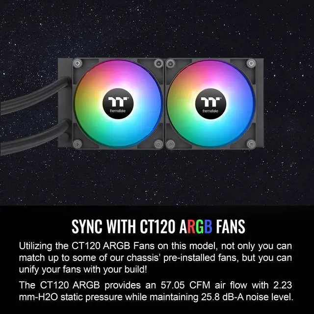 Alt view image 5 of 6 - Thermaltake TH240 ARGB Sync V2 CPU Liquid Cooler/AlO Liquid Cooling/Fan 120mm*2/PWM 500~2000 RPM/Mirror Waterblock/MB ARGB Sync Control, CL-W361-PL12SW-A