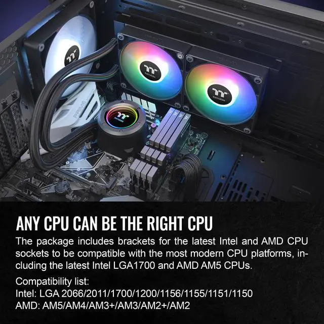 Alt view image 6 of 6 - Thermaltake TH240 ARGB Sync V2 CPU Liquid Cooler/AlO Liquid Cooling/Fan 120mm*2/PWM 500~2000 RPM/Mirror Waterblock/MB ARGB Sync Control, CL-W361-PL12SW-A